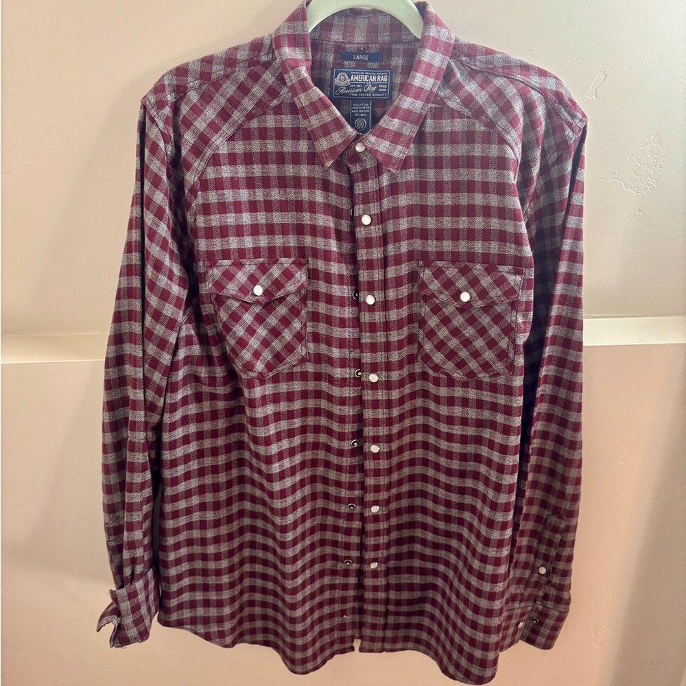 American Rag Red Pearl Snap Shirt